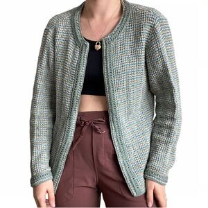 Peruvian Connection Green Blue Yellow Pima Cotton Knit Cardigan Jacket Womens XS